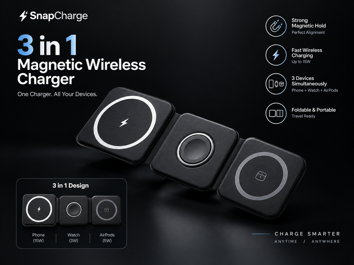 3 in 1 fast charging station for phone, watch and earbuds