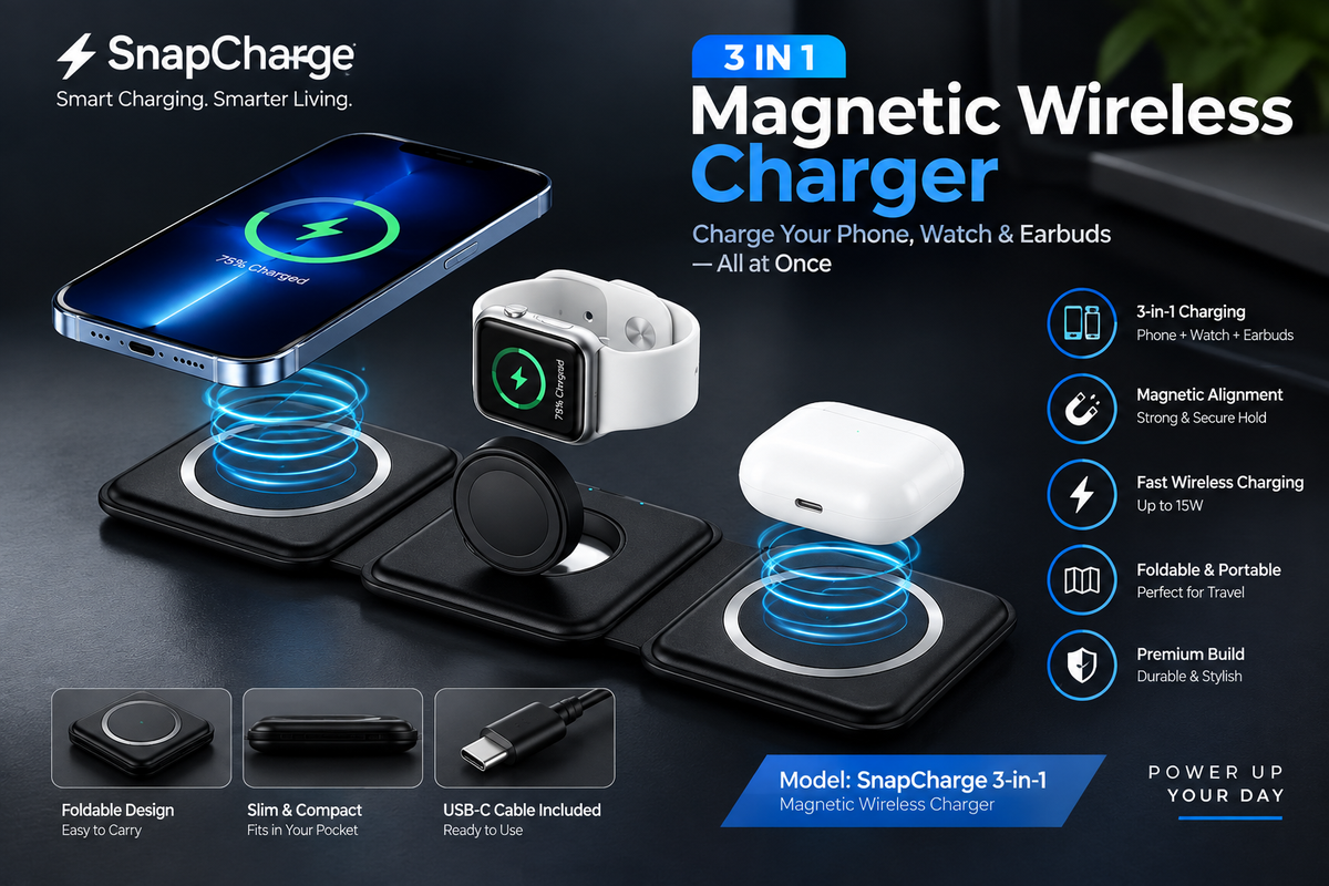 Foldable 3 in 1 wireless charging station product photo