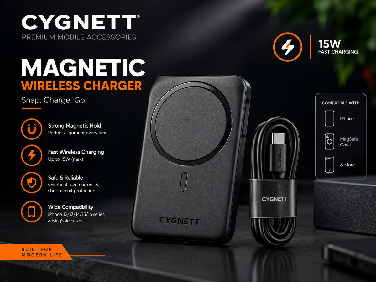 Magnetic snap-on wireless power bank product photo