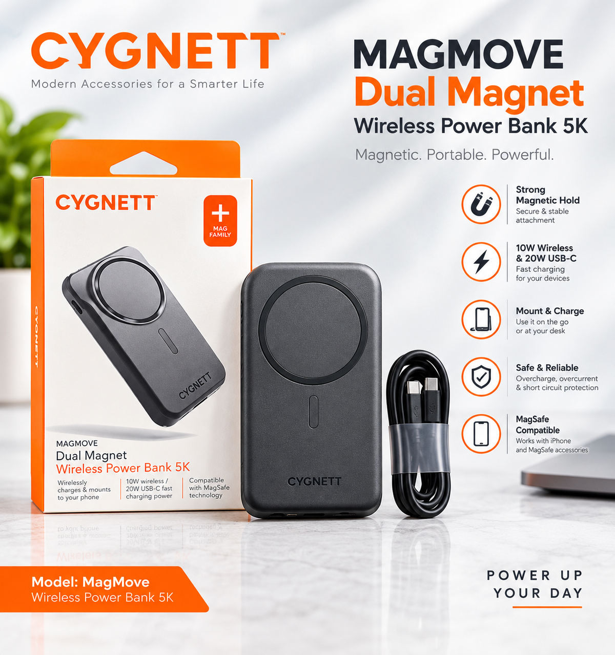 5000mAh portable wireless charger with dual magnet product photo