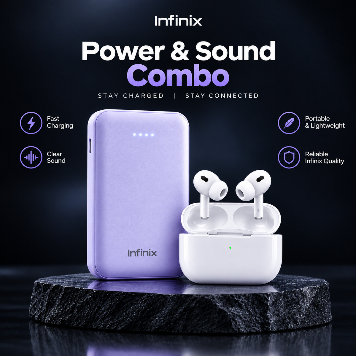 Infinix power bank and wireless earbuds combo bundle
